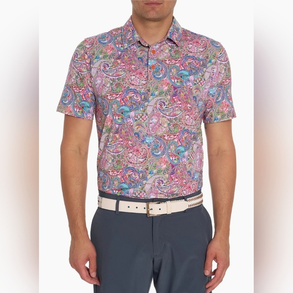 Robert Graham Men's Goldberg Short-Sleeve Knit Polo Paisley Size M - Picture 1 of 16